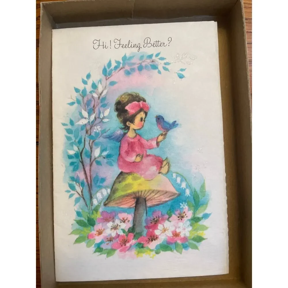 11 Vintage 1950s Greeting Cards Envelopes Original Box Glitter Unused MCM